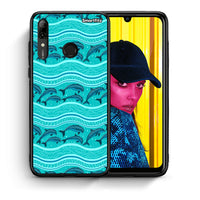 Thumbnail for Θήκη Huawei P Smart 2019 Swimming Dolphins από τη Smartfits με σχέδιο στο πίσω μέρος και μαύρο περίβλημα | Huawei P Smart 2019 Swimming Dolphins case with colorful back and black bezels