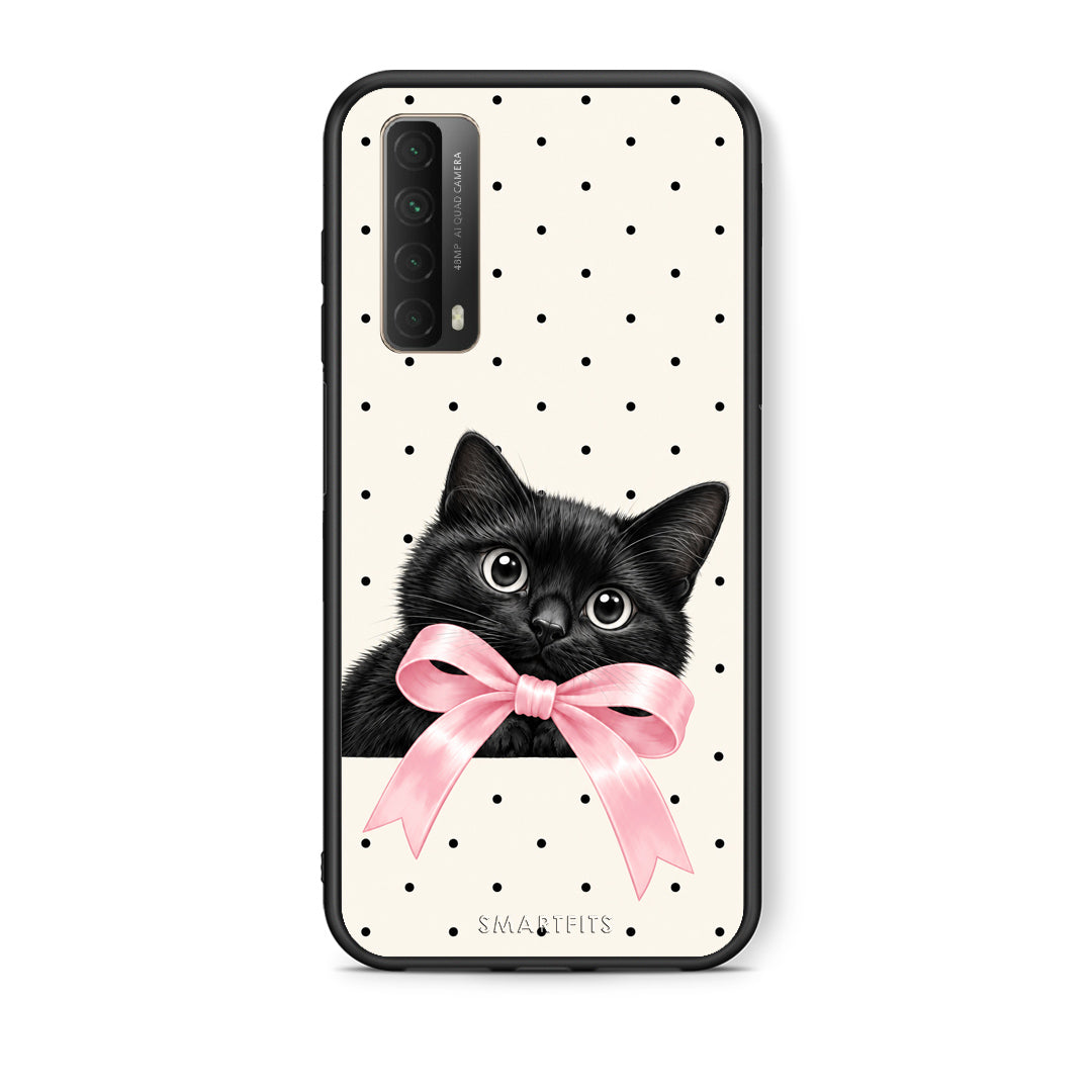 Θήκη Huawei P Smart 2021 Black Kitten Pink Bow and Polka Dots από τη Smartfits με σχέδιο στο πίσω μέρος και μαύρο περίβλημα | Huawei P Smart 2021 Black Kitten Pink Bow and Polka Dots case with colorful back and black bezels