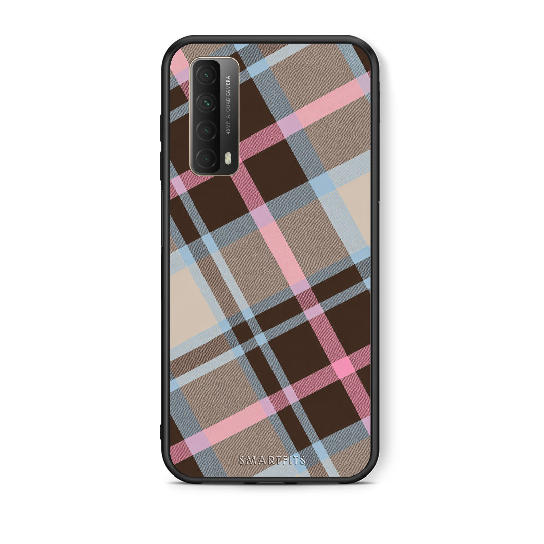 Θήκη Huawei P Smart 2021 Brown Pink and Blue Diagonal Plaid από τη Smartfits με σχέδιο στο πίσω μέρος και μαύρο περίβλημα | Huawei P Smart 2021 Brown Pink and Blue Diagonal Plaid case with colorful back and black bezels