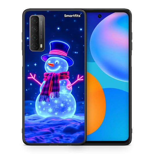 Θήκη Huawei P Smart 2021 Christmas Neon Snowman από τη Smartfits με σχέδιο στο πίσω μέρος και μαύρο περίβλημα | Huawei P Smart 2021 Christmas Neon Snowman case with colorful back and black bezels