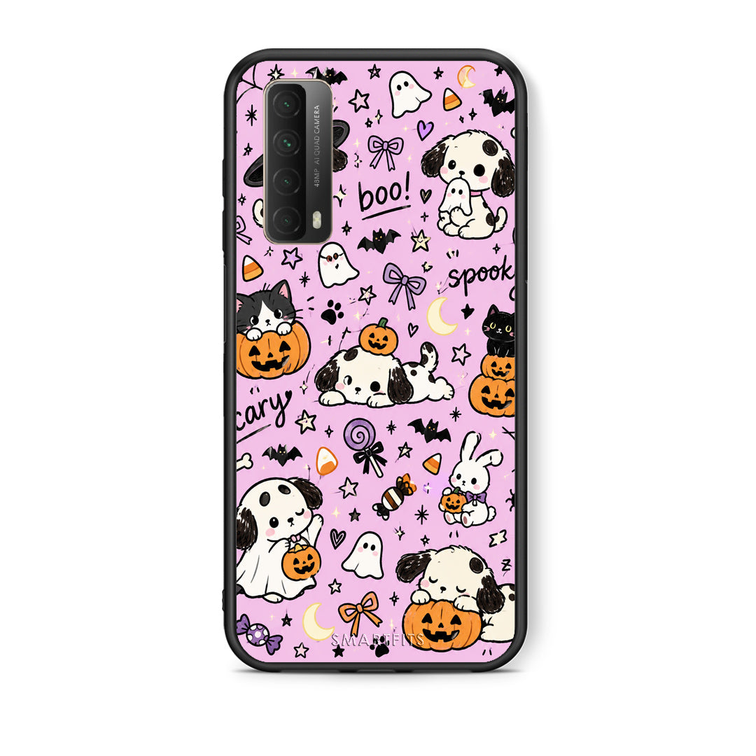 Θήκη Huawei P Smart 2021 Halloween Puppies and Friends on Lilac από τη Smartfits με σχέδιο στο πίσω μέρος και μαύρο περίβλημα | Huawei P Smart 2021 Halloween Puppies and Friends on Lilac case with colorful back and black bezels