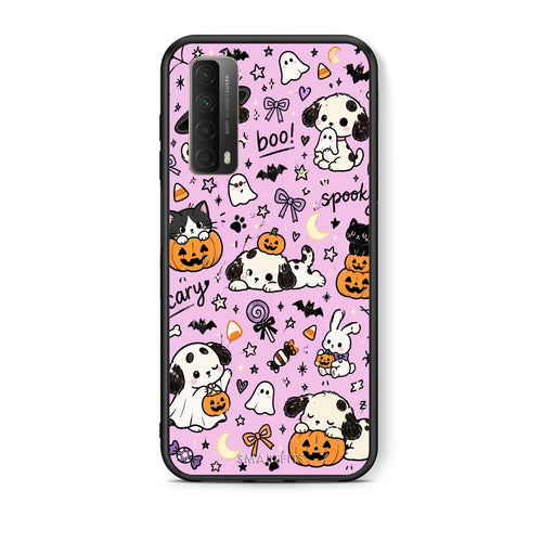 Θήκη Huawei P Smart 2021 Halloween Puppies and Friends on Lilac από τη Smartfits με σχέδιο στο πίσω μέρος και μαύρο περίβλημα | Huawei P Smart 2021 Halloween Puppies and Friends on Lilac case with colorful back and black bezels