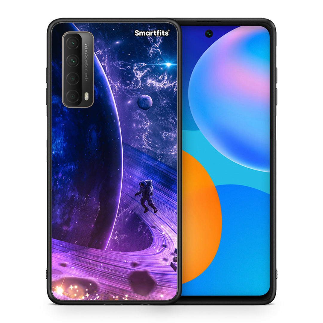 Θήκη Huawei P Smart 2021 Lost Astronaut από τη Smartfits με σχέδιο στο πίσω μέρος και μαύρο περίβλημα | Huawei P Smart 2021 Lost Astronaut case with colorful back and black bezels