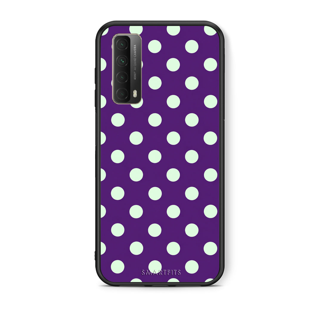 Θήκη Huawei P Smart 2021 Mint Polka Dots on Purple από τη Smartfits με σχέδιο στο πίσω μέρος και μαύρο περίβλημα | Huawei P Smart 2021 Mint Polka Dots on Purple case with colorful back and black bezels