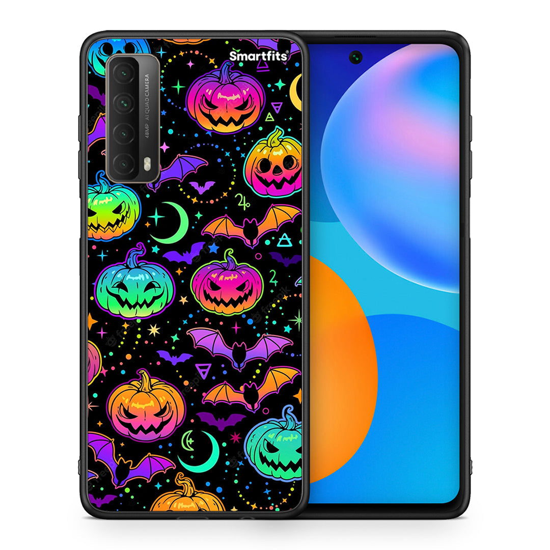 Θήκη Huawei P Smart 2021 Neon Halloween από τη Smartfits με σχέδιο στο πίσω μέρος και μαύρο περίβλημα | Huawei P Smart 2021 Neon Halloween case with colorful back and black bezels