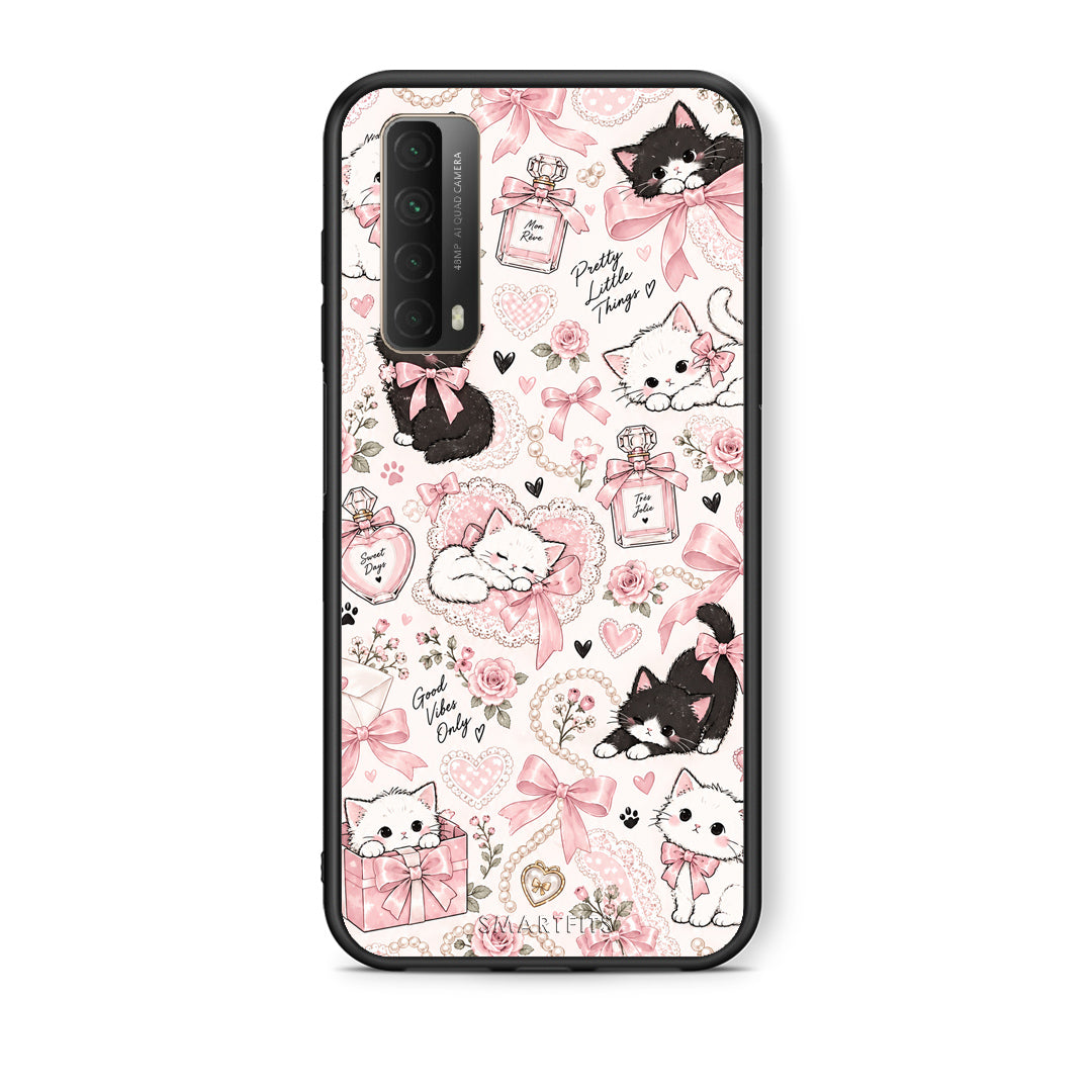 Θήκη Huawei P Smart 2021 Pink Bows and Kittens Collage από τη Smartfits με σχέδιο στο πίσω μέρος και μαύρο περίβλημα | Huawei P Smart 2021 Pink Bows and Kittens Collage case with colorful back and black bezels