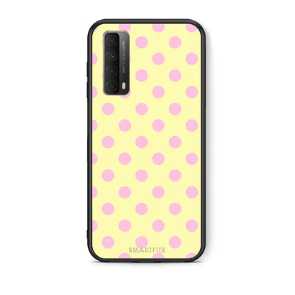 Θήκη Huawei P Smart 2021 Pink Polka Dots on Yellow από τη Smartfits με σχέδιο στο πίσω μέρος και μαύρο περίβλημα | Huawei P Smart 2021 Pink Polka Dots on Yellow case with colorful back and black bezels