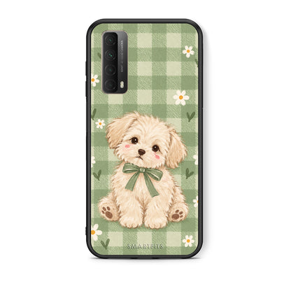 Θήκη Huawei P Smart 2021 Puppy and Daisies on Sage Gingham από τη Smartfits με σχέδιο στο πίσω μέρος και μαύρο περίβλημα | Huawei P Smart 2021 Puppy and Daisies on Sage Gingham case with colorful back and black bezels