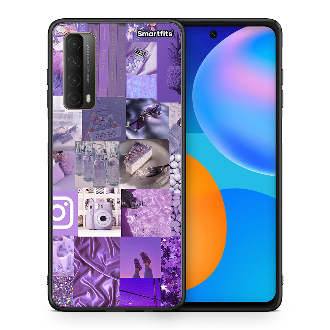 Θήκη Huawei P Smart 2021 Purple Aesthetic Collage από τη Smartfits με σχέδιο στο πίσω μέρος και μαύρο περίβλημα | Huawei P Smart 2021 Purple Aesthetic Collage case with colorful back and black bezels