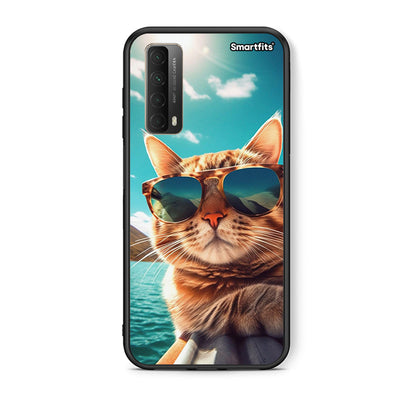 Θήκη Huawei P Smart 2021 Summer Cat από τη Smartfits με σχέδιο στο πίσω μέρος και μαύρο περίβλημα | Huawei P Smart 2021 Summer Cat case with colorful back and black bezels