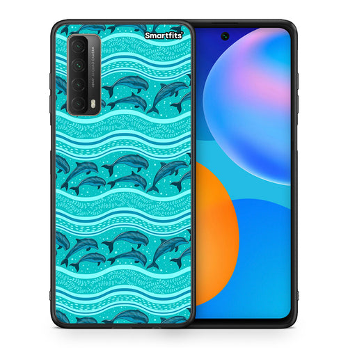 Θήκη Huawei P Smart 2021 Swimming Dolphins από τη Smartfits με σχέδιο στο πίσω μέρος και μαύρο περίβλημα | Huawei P Smart 2021 Swimming Dolphins case with colorful back and black bezels