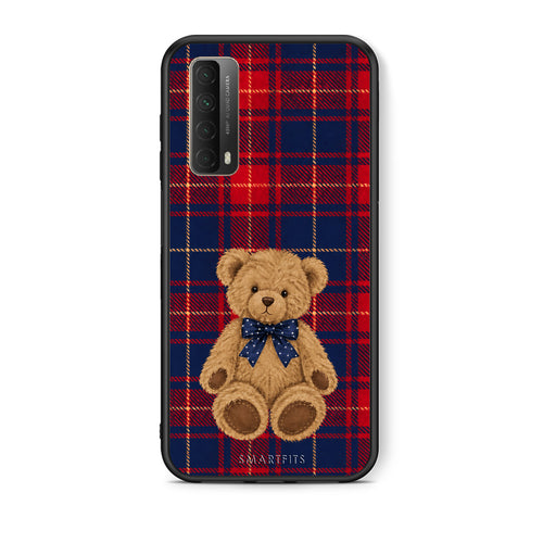 Θήκη Huawei P Smart 2021 Teddy Bear on Red and Navy Tartan από τη Smartfits με σχέδιο στο πίσω μέρος και μαύρο περίβλημα | Huawei P Smart 2021 Teddy Bear on Red and Navy Tartan case with colorful back and black bezels