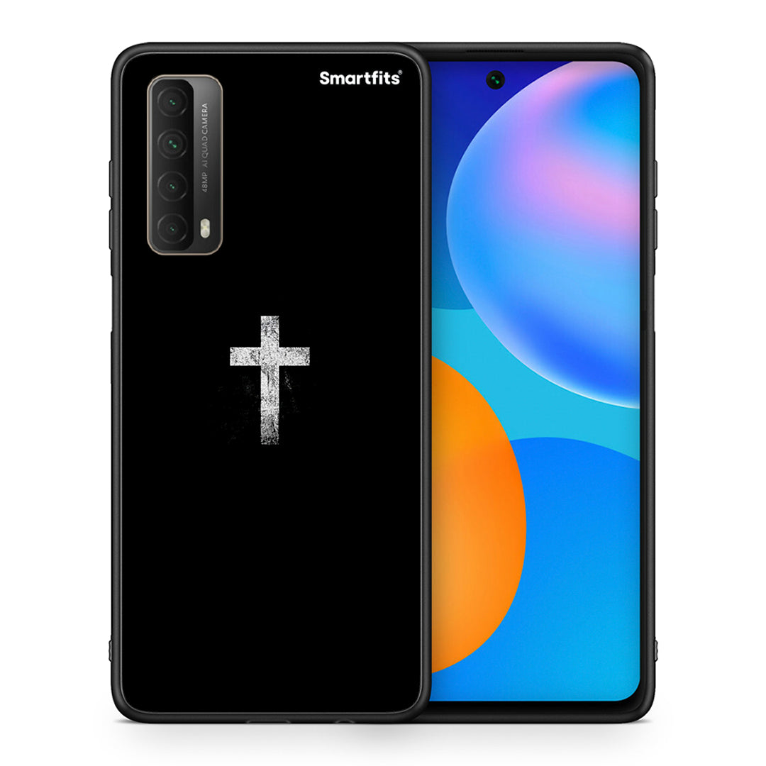 Θήκη Huawei P Smart 2021 White Cross από τη Smartfits με σχέδιο στο πίσω μέρος και μαύρο περίβλημα | Huawei P Smart 2021 White Cross case with colorful back and black bezels