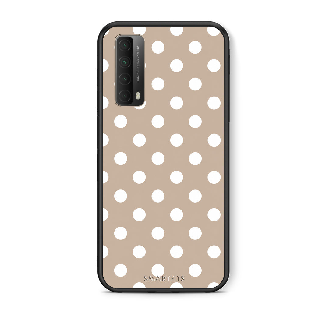 Θήκη Huawei P Smart 2021 White Polka Dots on Taupe από τη Smartfits με σχέδιο στο πίσω μέρος και μαύρο περίβλημα | Huawei P Smart 2021 White Polka Dots on Taupe case with colorful back and black bezels