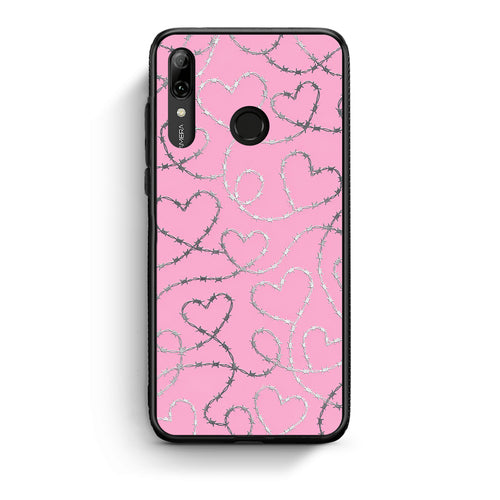 Θήκη Huawei P Smart 2019 Barbed Wire Hearts on Pink από τη Smartfits με σχέδιο στο πίσω μέρος και μαύρο περίβλημα | Huawei P Smart 2019 Barbed Wire Hearts on Pink case with colorful back and black bezels