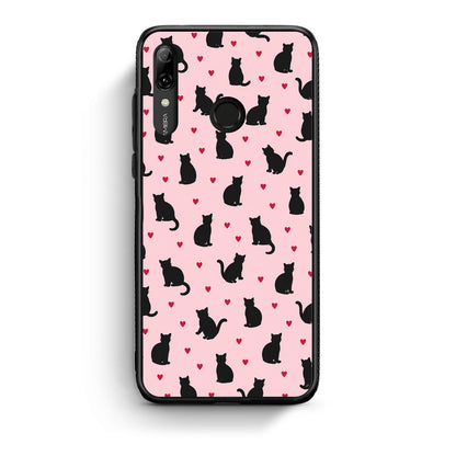Θήκη Huawei P Smart 2019 Black Cat Silhouettes and Hearts on Pink από τη Smartfits με σχέδιο στο πίσω μέρος και μαύρο περίβλημα | Huawei P Smart 2019 Black Cat Silhouettes and Hearts on Pink case with colorful back and black bezels