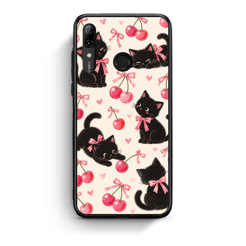 Θήκη Huawei P Smart 2019 Black Kittens and Cherries on Cream από τη Smartfits με σχέδιο στο πίσω μέρος και μαύρο περίβλημα | Huawei P Smart 2019 Black Kittens and Cherries on Cream case with colorful back and black bezels