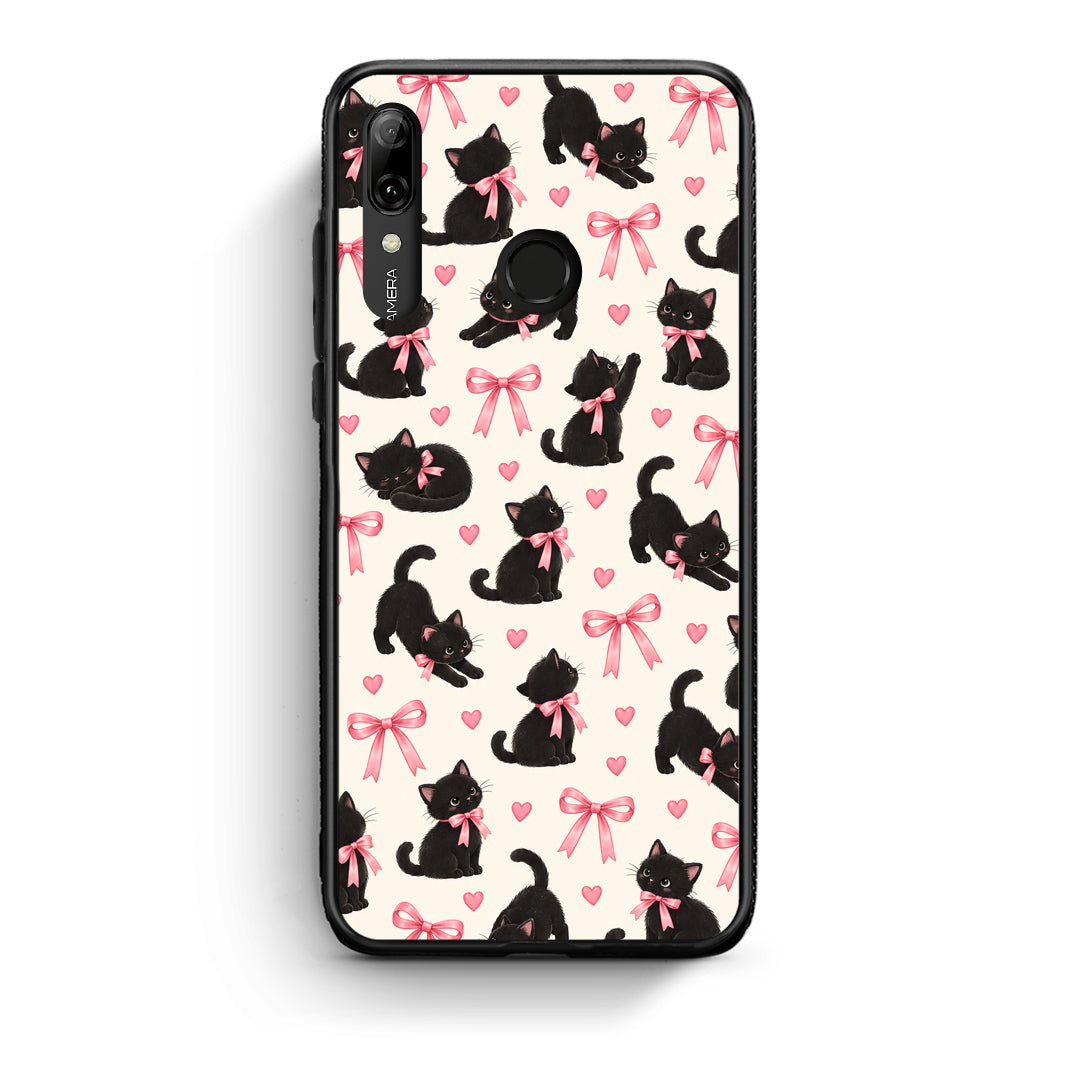 Θήκη Huawei P Smart 2019 Black Kittens and Pink Bows on Cream Small από τη Smartfits με σχέδιο στο πίσω μέρος και μαύρο περίβλημα | Huawei P Smart 2019 Black Kittens and Pink Bows on Cream Small case with colorful back and black bezels