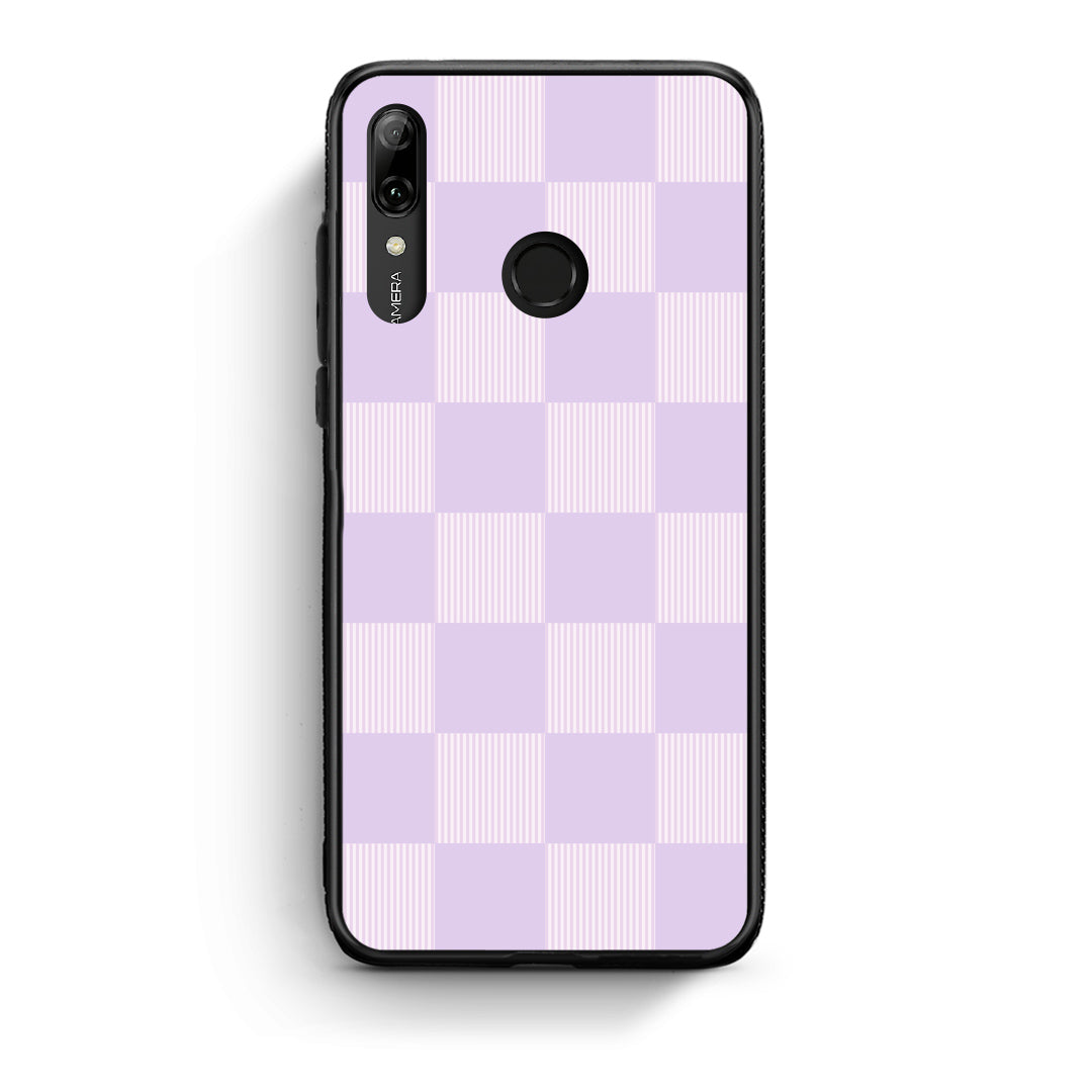 Θήκη Huawei P Smart 2019 Lilac and Cream Striped Checks από τη Smartfits με σχέδιο στο πίσω μέρος και μαύρο περίβλημα | Huawei P Smart 2019 Lilac and Cream Striped Checks case with colorful back and black bezels
