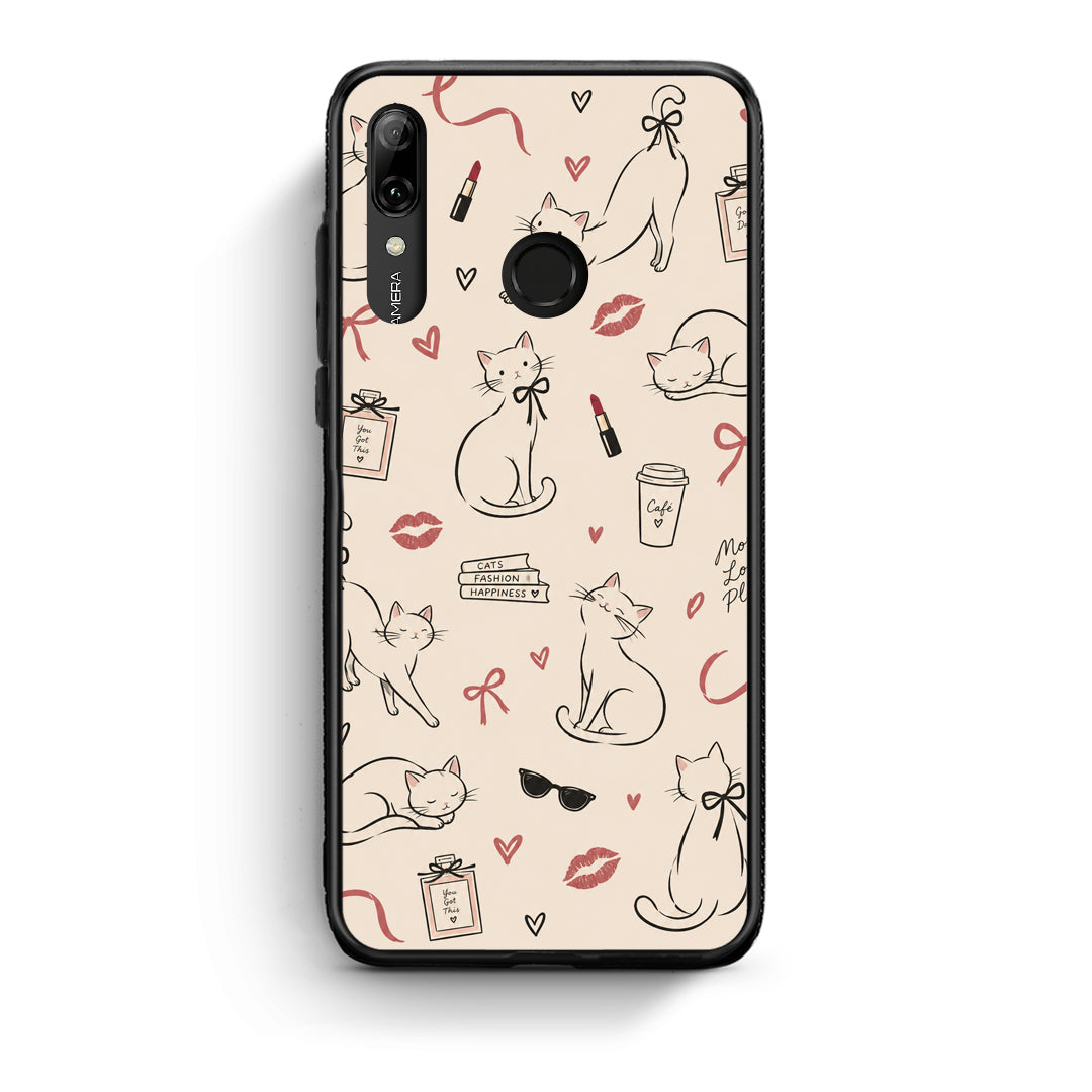 Θήκη Huawei P Smart 2019 Minimal Cat and Fashion Doodles on Cream από τη Smartfits με σχέδιο στο πίσω μέρος και μαύρο περίβλημα | Huawei P Smart 2019 Minimal Cat and Fashion Doodles on Cream case with colorful back and black bezels