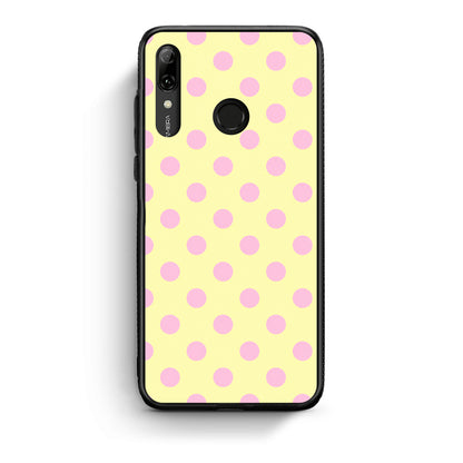 Θήκη Huawei P Smart 2019 Pink Polka Dots on Yellow από τη Smartfits με σχέδιο στο πίσω μέρος και μαύρο περίβλημα | Huawei P Smart 2019 Pink Polka Dots on Yellow case with colorful back and black bezels
