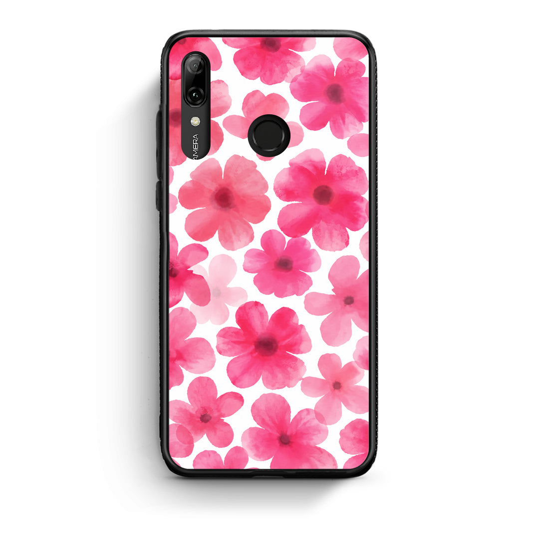 Θήκη Huawei P Smart 2019 Pink Watercolour Flowers on White από τη Smartfits με σχέδιο στο πίσω μέρος και μαύρο περίβλημα | Huawei P Smart 2019 Pink Watercolour Flowers on White case with colorful back and black bezels