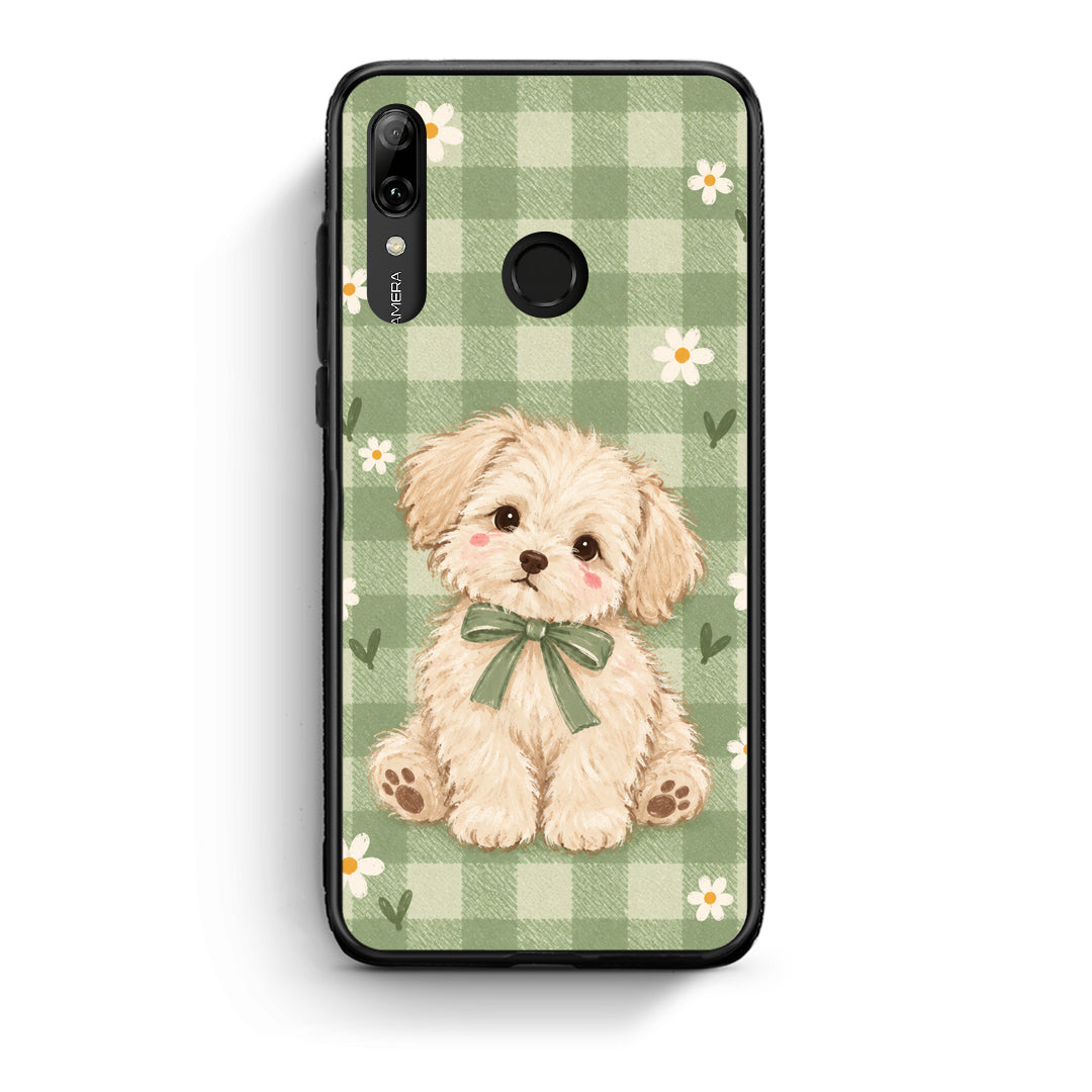 Θήκη Huawei P Smart 2019 Puppy and Daisies on Sage Gingham από τη Smartfits με σχέδιο στο πίσω μέρος και μαύρο περίβλημα | Huawei P Smart 2019 Puppy and Daisies on Sage Gingham case with colorful back and black bezels