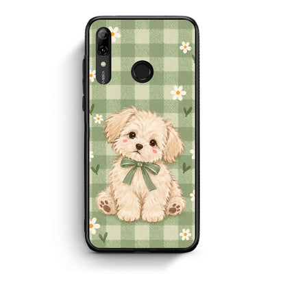 Θήκη Huawei P Smart 2019 Puppy and Daisies on Sage Gingham από τη Smartfits με σχέδιο στο πίσω μέρος και μαύρο περίβλημα | Huawei P Smart 2019 Puppy and Daisies on Sage Gingham case with colorful back and black bezels
