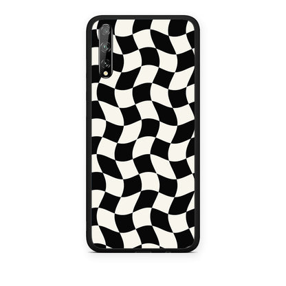 Θήκη Huawei P Smart S Black and Cream Wavy Checkerboard από τη Smartfits με σχέδιο στο πίσω μέρος και μαύρο περίβλημα | Huawei P Smart S Black and Cream Wavy Checkerboard case with colorful back and black bezels
