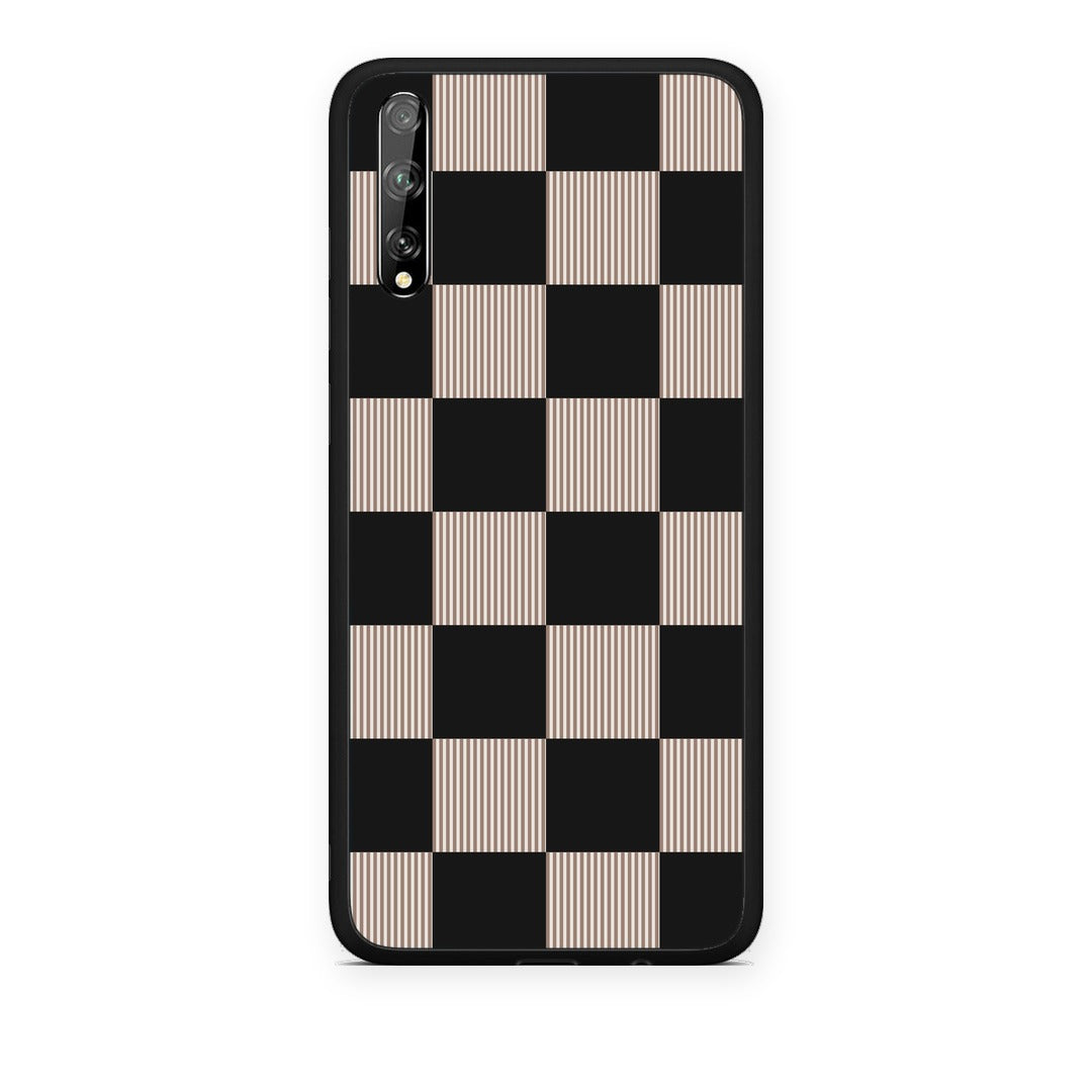 Θήκη Huawei P Smart S Black and Taupe Striped Checks από τη Smartfits με σχέδιο στο πίσω μέρος και μαύρο περίβλημα | Huawei P Smart S Black and Taupe Striped Checks case with colorful back and black bezels