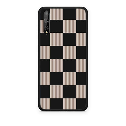 Θήκη Huawei P Smart S Black and Taupe Striped Checks από τη Smartfits με σχέδιο στο πίσω μέρος και μαύρο περίβλημα | Huawei P Smart S Black and Taupe Striped Checks case with colorful back and black bezels