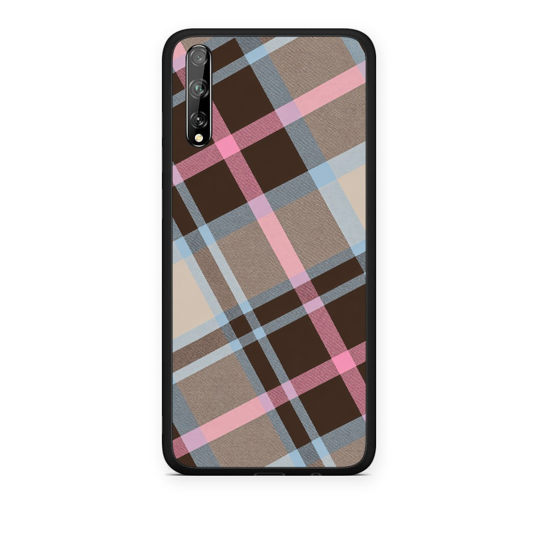 Θήκη Huawei P Smart S Brown Pink and Blue Diagonal Plaid από τη Smartfits με σχέδιο στο πίσω μέρος και μαύρο περίβλημα | Huawei P Smart S Brown Pink and Blue Diagonal Plaid case with colorful back and black bezels