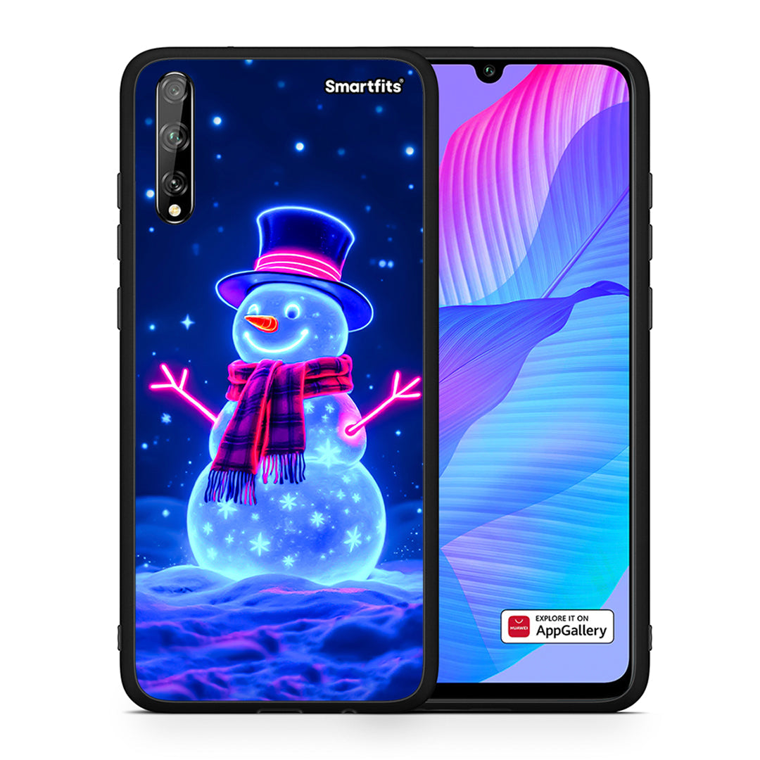 Θήκη Huawei P Smart S Christmas Neon Snowman από τη Smartfits με σχέδιο στο πίσω μέρος και μαύρο περίβλημα | Huawei P Smart S Christmas Neon Snowman case with colorful back and black bezels