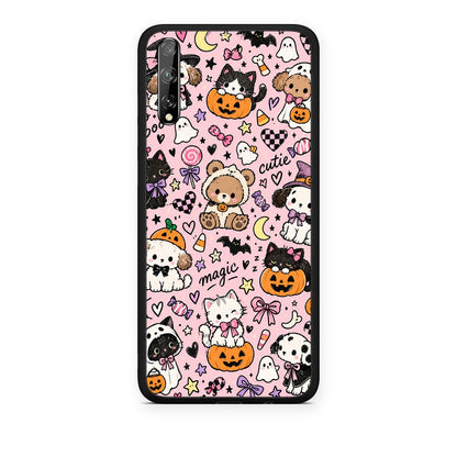 Θήκη Huawei P Smart S Halloween Cute Animals on Pink από τη Smartfits με σχέδιο στο πίσω μέρος και μαύρο περίβλημα | Huawei P Smart S Halloween Cute Animals on Pink case with colorful back and black bezels