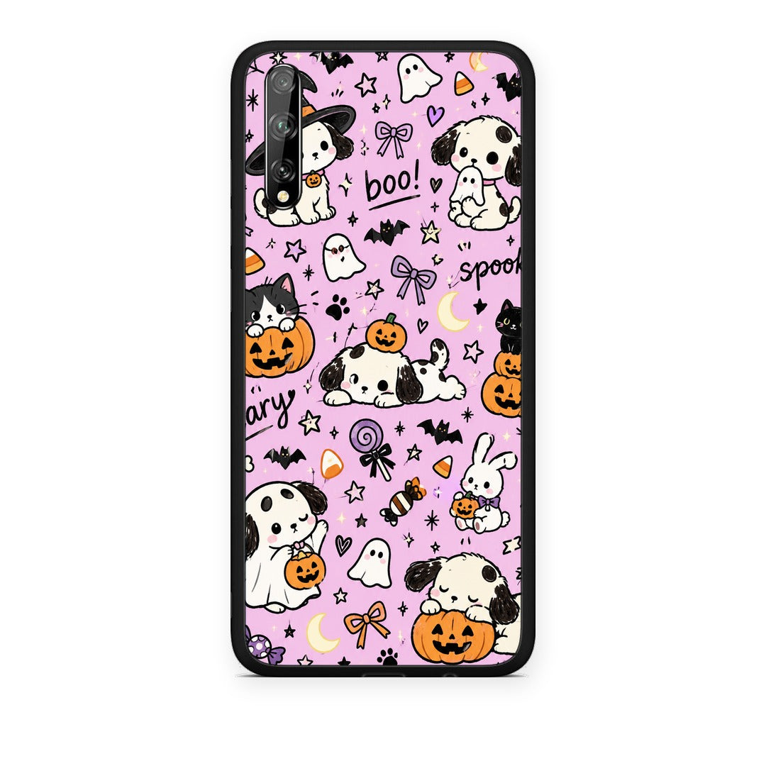 Θήκη Huawei P Smart S Halloween Puppies and Friends on Lilac από τη Smartfits με σχέδιο στο πίσω μέρος και μαύρο περίβλημα | Huawei P Smart S Halloween Puppies and Friends on Lilac case with colorful back and black bezels