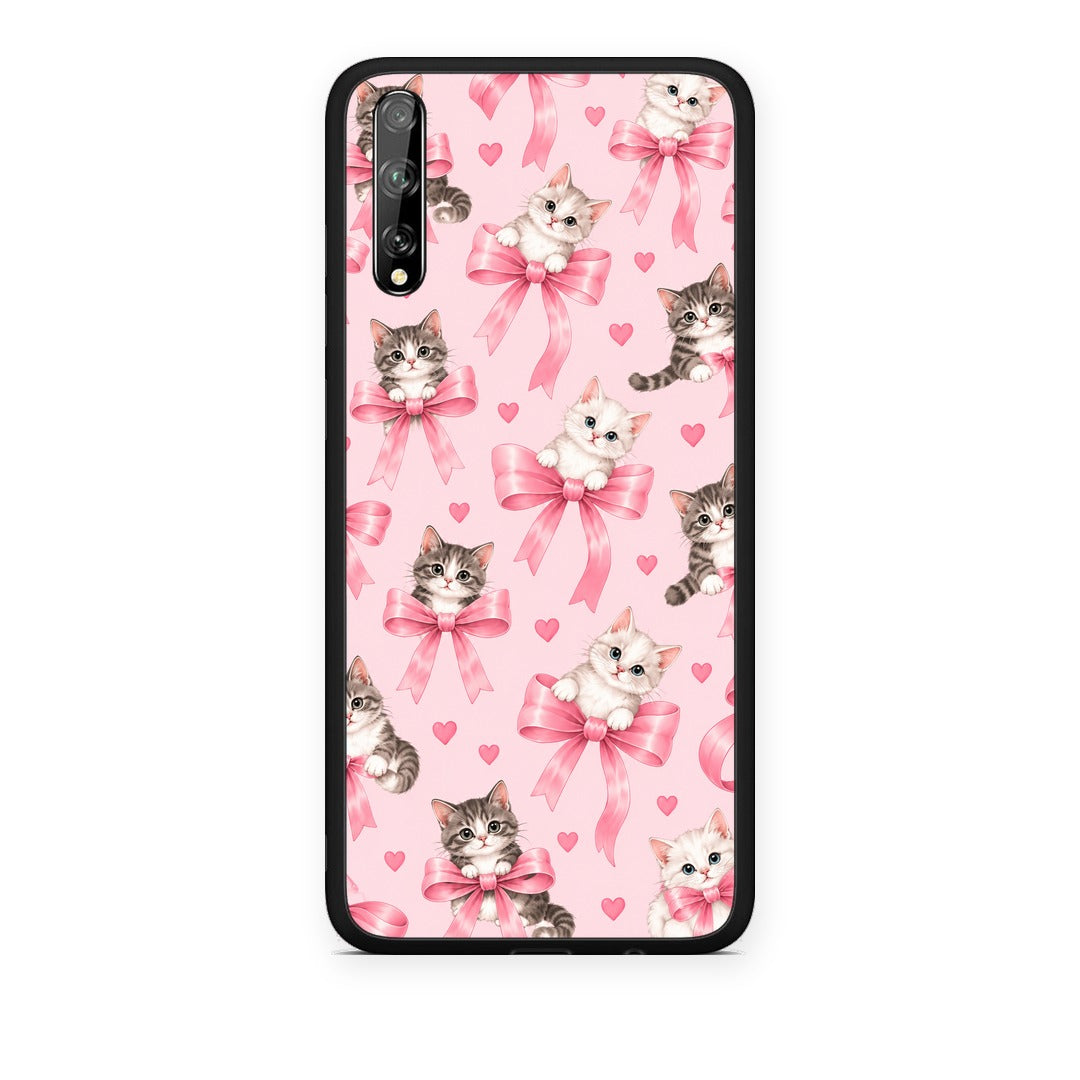 Θήκη Huawei P Smart S Kittens and Pink Bows on Pink από τη Smartfits με σχέδιο στο πίσω μέρος και μαύρο περίβλημα | Huawei P Smart S Kittens and Pink Bows on Pink case with colorful back and black bezels