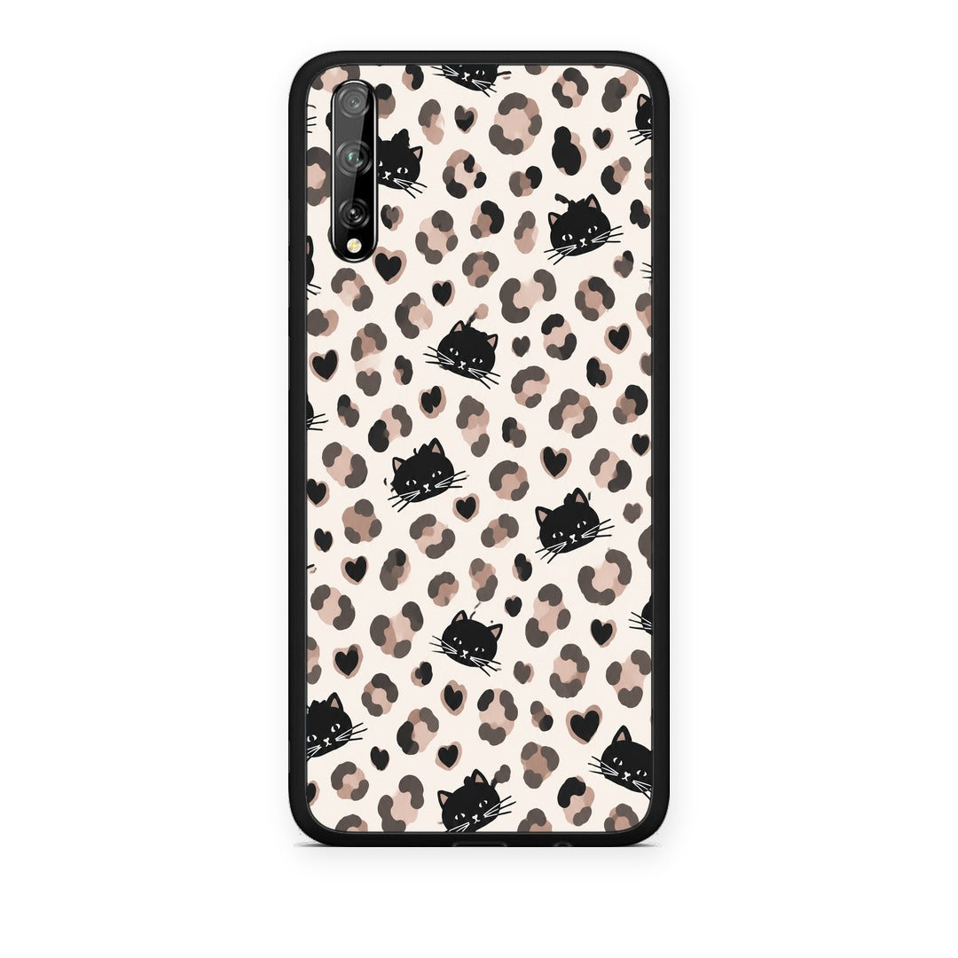 Θήκη Huawei P Smart S Leopard Spots and Black Cats on Cream από τη Smartfits με σχέδιο στο πίσω μέρος και μαύρο περίβλημα | Huawei P Smart S Leopard Spots and Black Cats on Cream case with colorful back and black bezels