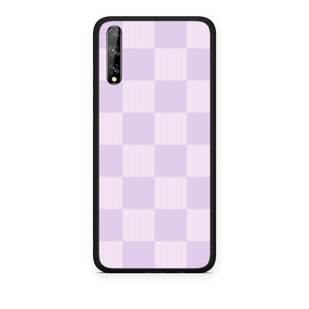 Θήκη Huawei P Smart S Lilac and Cream Striped Checks από τη Smartfits με σχέδιο στο πίσω μέρος και μαύρο περίβλημα | Huawei P Smart S Lilac and Cream Striped Checks case with colorful back and black bezels