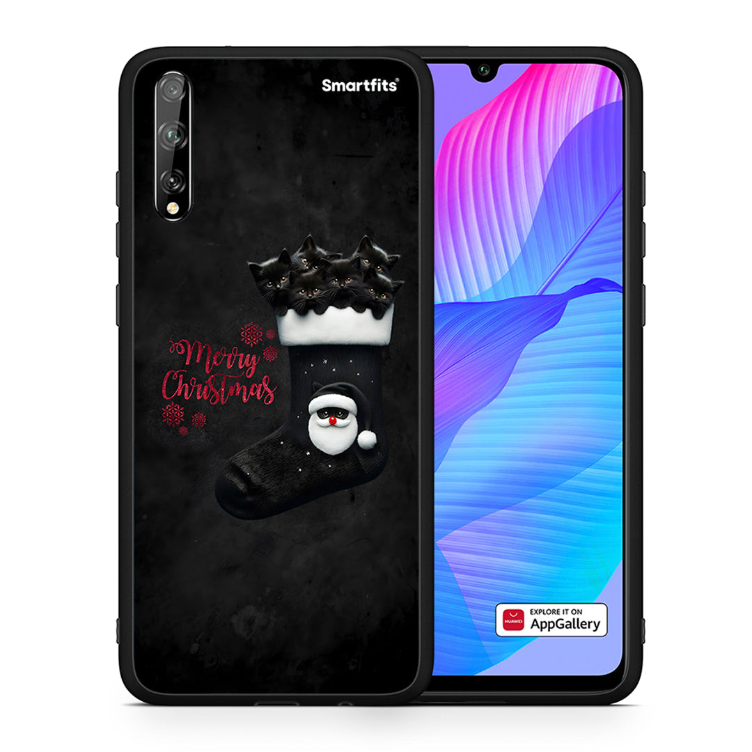 Θήκη Huawei P Smart S Merry Cat Christmas από τη Smartfits με σχέδιο στο πίσω μέρος και μαύρο περίβλημα | Huawei P Smart S Merry Cat Christmas case with colorful back and black bezels