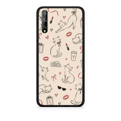 Θήκη Huawei P Smart S Minimal Cat and Fashion Doodles on Cream από τη Smartfits με σχέδιο στο πίσω μέρος και μαύρο περίβλημα | Huawei P Smart S Minimal Cat and Fashion Doodles on Cream case with colorful back and black bezels