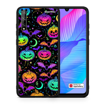 Θήκη Huawei P Smart S Neon Halloween από τη Smartfits με σχέδιο στο πίσω μέρος και μαύρο περίβλημα | Huawei P Smart S Neon Halloween case with colorful back and black bezels