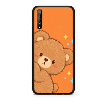 Θήκη Huawei P Smart S Peekaboo Teddy on Orange από τη Smartfits με σχέδιο στο πίσω μέρος και μαύρο περίβλημα | Huawei P Smart S Peekaboo Teddy on Orange case with colorful back and black bezels