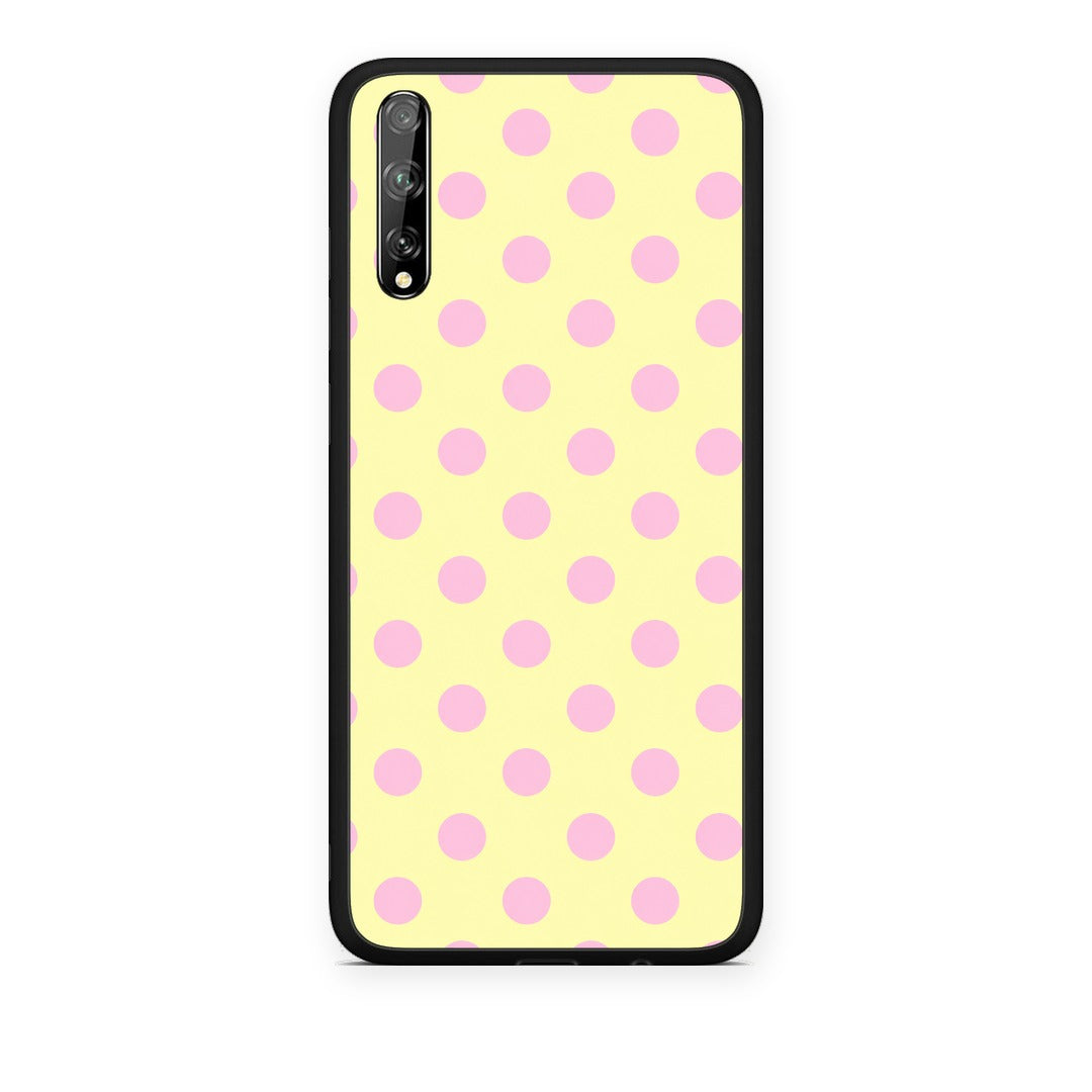 Θήκη Huawei P Smart S Pink Polka Dots on Yellow από τη Smartfits με σχέδιο στο πίσω μέρος και μαύρο περίβλημα | Huawei P Smart S Pink Polka Dots on Yellow case with colorful back and black bezels
