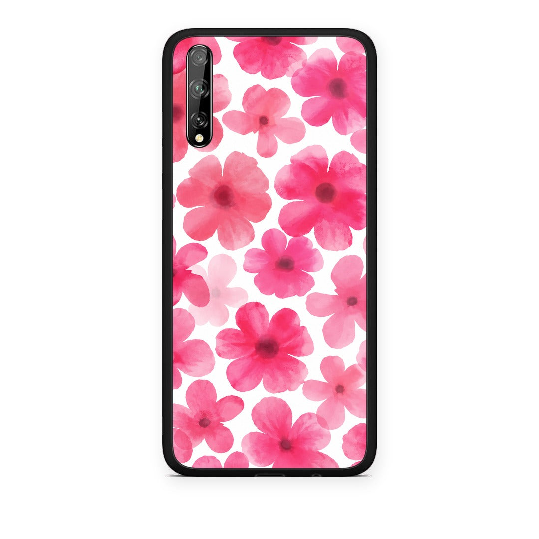 Θήκη Huawei P Smart S Pink Watercolour Flowers on White από τη Smartfits με σχέδιο στο πίσω μέρος και μαύρο περίβλημα | Huawei P Smart S Pink Watercolour Flowers on White case with colorful back and black bezels