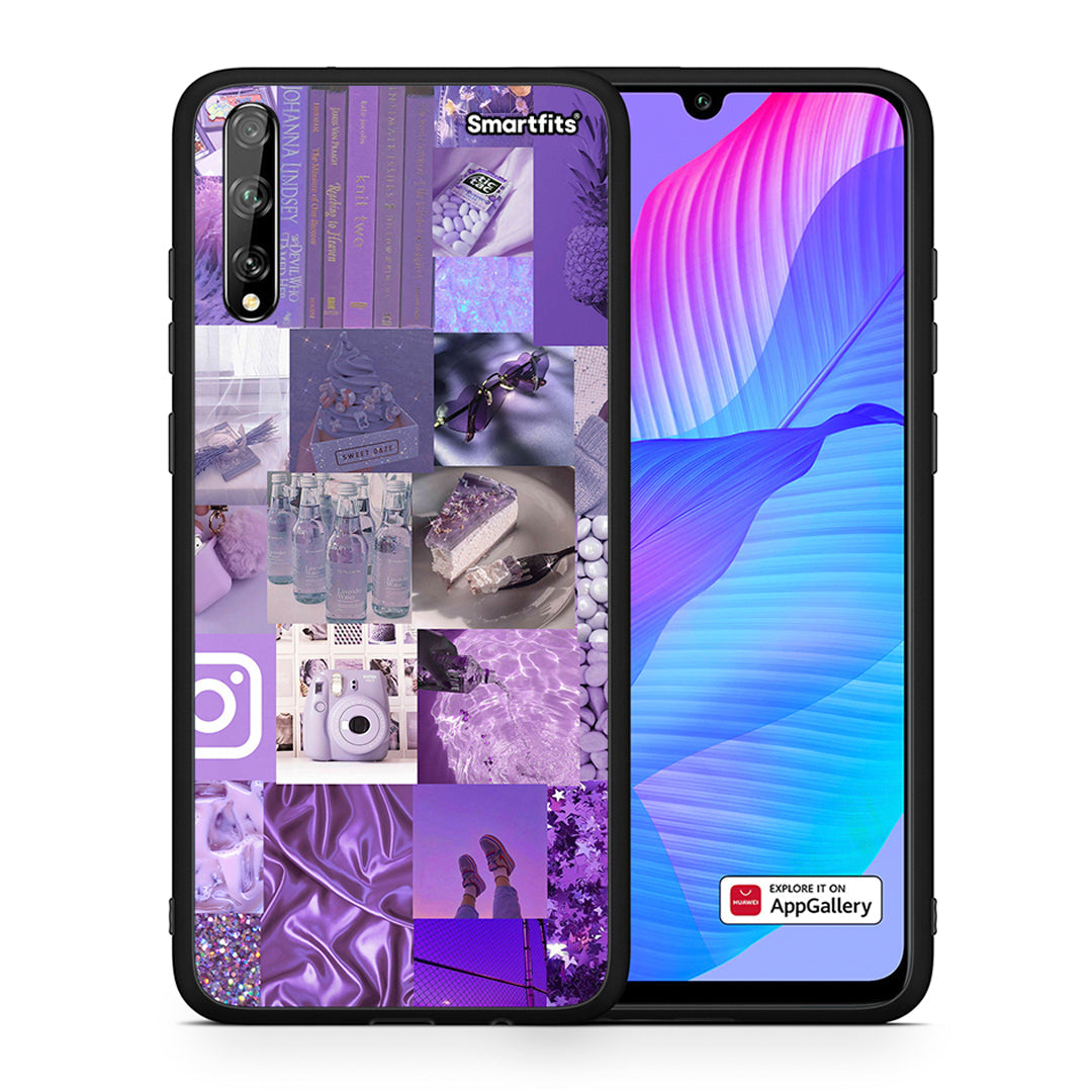 Θήκη Huawei P Smart S Purple Aesthetic Collage από τη Smartfits με σχέδιο στο πίσω μέρος και μαύρο περίβλημα | Huawei P Smart S Purple Aesthetic Collage case with colorful back and black bezels