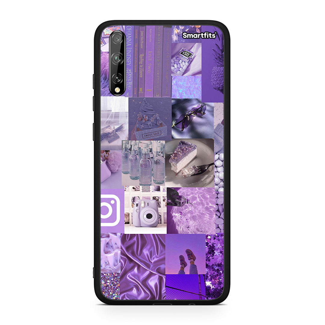 Huawei P Smart S Purple Aesthetic Collage θήκη από τη Smartfits με σχέδιο στο πίσω μέρος και μαύρο περίβλημα | Smartphone case with colorful back and black bezels by Smartfits