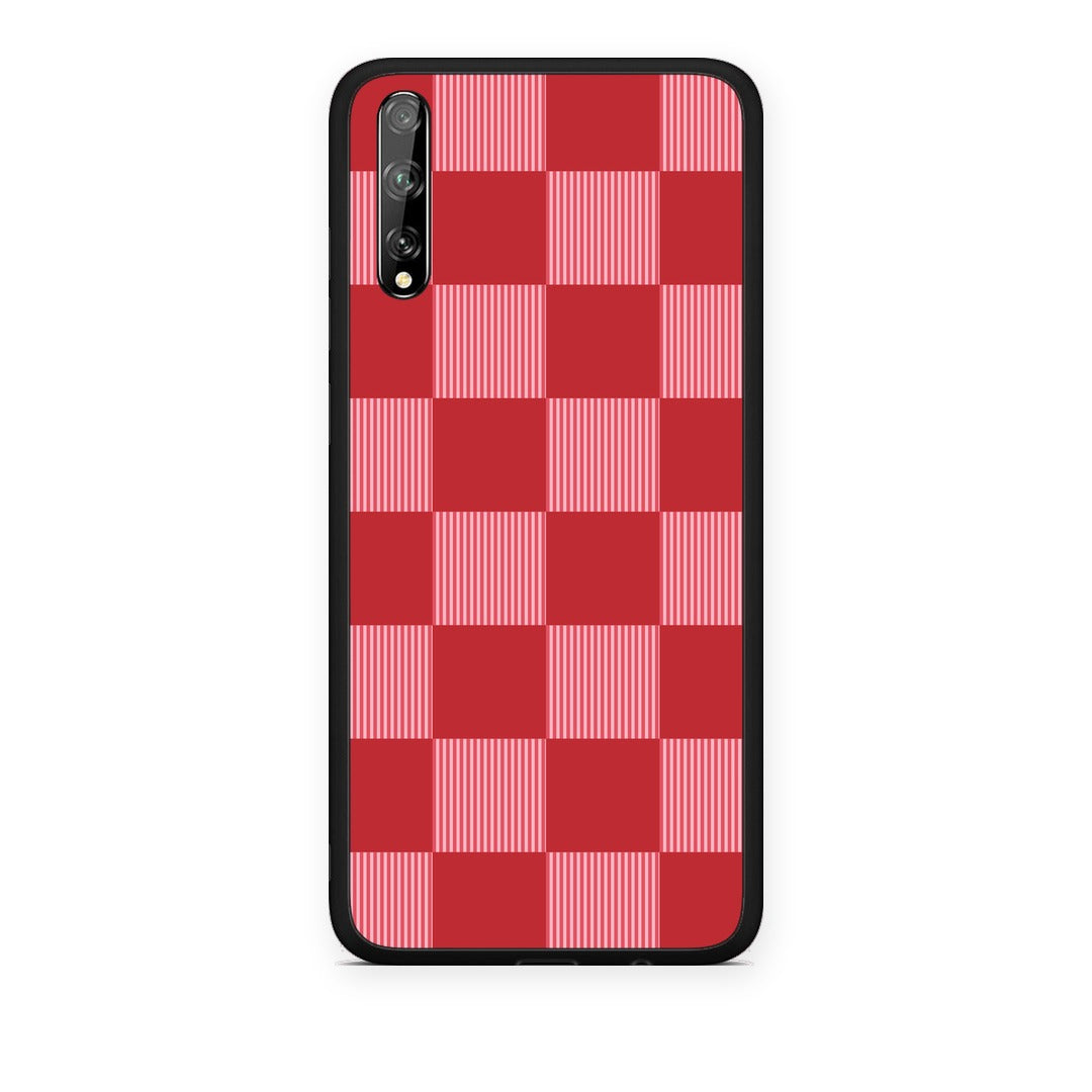 Θήκη Huawei P Smart S Red and Pink Striped Checks από τη Smartfits με σχέδιο στο πίσω μέρος και μαύρο περίβλημα | Huawei P Smart S Red and Pink Striped Checks case with colorful back and black bezels