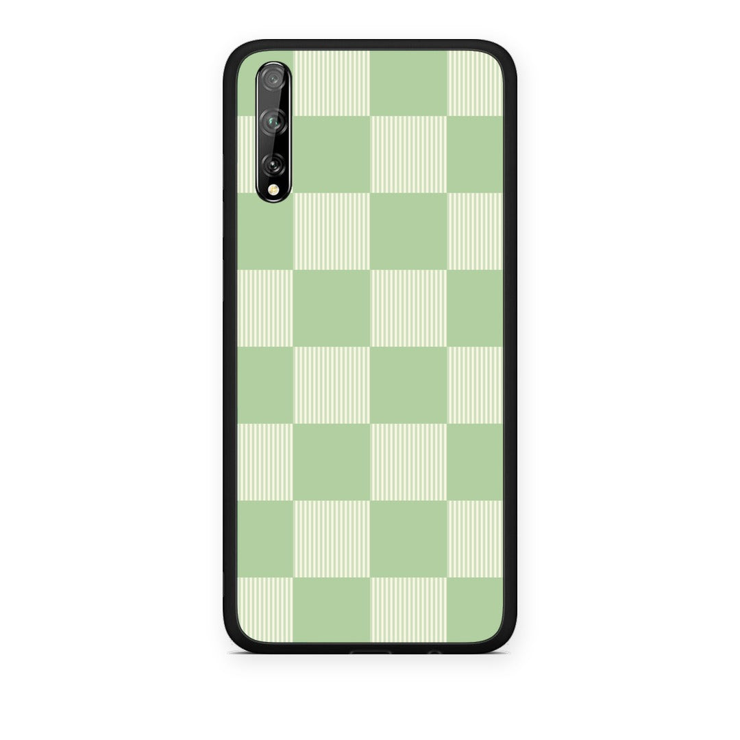 Θήκη Huawei P Smart S Sage and Cream Striped Checks από τη Smartfits με σχέδιο στο πίσω μέρος και μαύρο περίβλημα | Huawei P Smart S Sage and Cream Striped Checks case with colorful back and black bezels