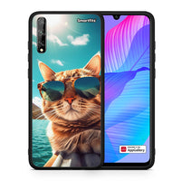 Thumbnail for Θήκη Huawei P Smart S Summer Cat από τη Smartfits με σχέδιο στο πίσω μέρος και μαύρο περίβλημα | Huawei P Smart S Summer Cat case with colorful back and black bezels