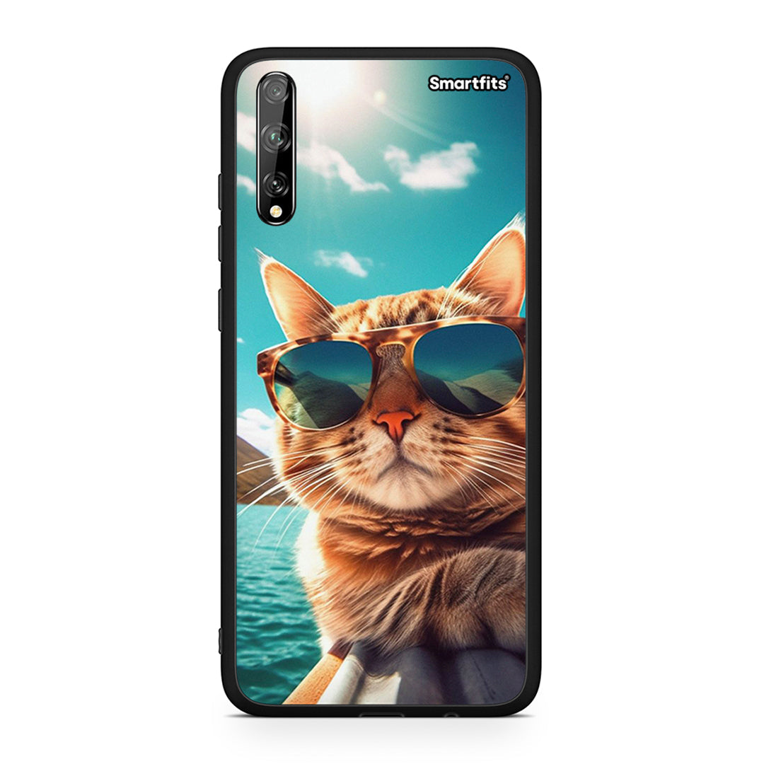 Huawei P Smart S Summer Cat θήκη από τη Smartfits με σχέδιο στο πίσω μέρος και μαύρο περίβλημα | Smartphone case with colorful back and black bezels by Smartfits